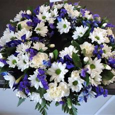 Blue purple and white Wreath - Beaufort local delivery only