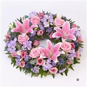 Rose and Lily Pink &amp; Lilac Wreath - Beaufort local delivery only