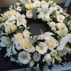 White rose and lily wreath - Beaufort local delivery only 