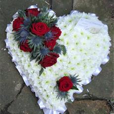 Classic White Heart with Red Roses-Beaufort local delivery only