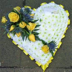 Classic White Heart with Yellow Roses- Beaufort local delivery only