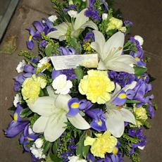 Purple and lemon lily and Iris spray- Beaufort local delivery only